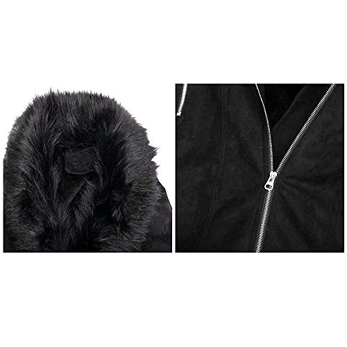 Bellivera Women's Faux Suede Leather Fleece Lined Trench Coat | Mid-length Winter Trendy Jacket Belted Sim Fit Outerwear with Detachable Faux Fur Collar - color: Black Coat, size: XX-Large
