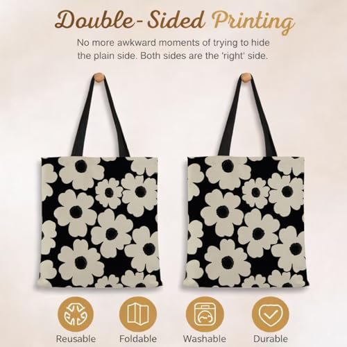 Vintage Floral Canvas Tote Bag, Aesthetic Botanical Reusable Grocery Bags for Women, Elegant Floral Lover Gift Tote - color: Color31