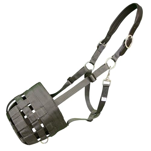 Best Friend Deluxe Leather Crown Grazing Muzzle - Horse Muzzle with Attached Halter, Adjustable, Breakaway, Lightweight, Ventilated, for Controlled Grazing - Dark Grey, Cob Size - size: Cob