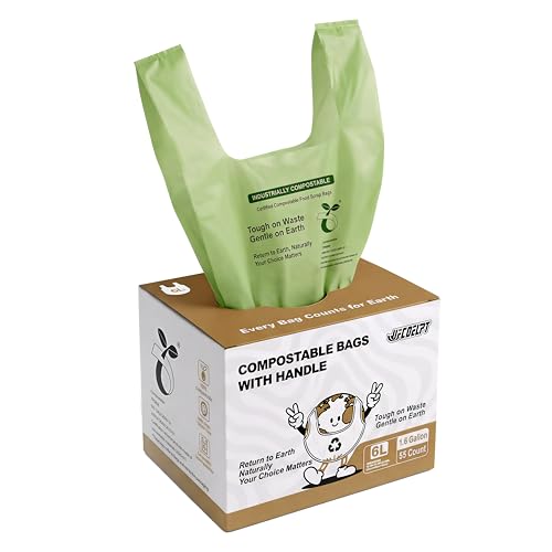 1.6 Gallon Compostable Food Scrap Bags with Handles, 55 Count | 6 liter small compost bags with handles for countertop kitchen food scraps. 55 count for everyday kitchen compost collection - color: 1.6Gal 55Pcs