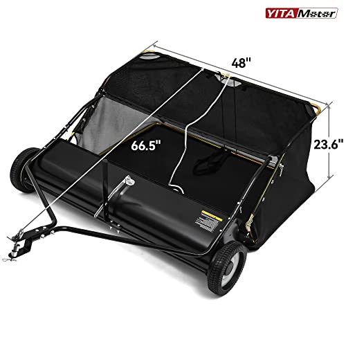 YITAMOTOR 48" Tow Behind Lawn Sweeper, 20 cu. ft.Leaf Collector | 48" Lawn Sweeper with 20 cu.ft Hopper, Dumping Rope, Adjustable Height. Tow Behind for Picking up Debris & Grass