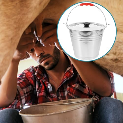 1pc Milk Bucket Multi-Purpose Bucket Multi-Functional Pail Durable Pasture Storage Stainless Steel Round Water Ice with Lid Ranch Milking