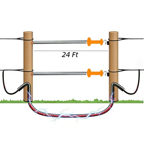 24ft Electric Fence Gate Handle Kit with Spring & 3-Way Anchor | Open/close without power off. Spring stretches 24ft no sag. Conductive coating