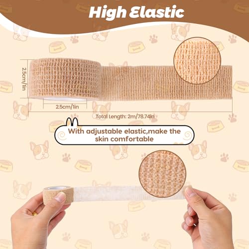 Self Adhesive Bandage Wrap, 20 Rolls Sports Tape, Self Stick Elastic Bandage Wrap, Sticky Bandage Wrap for Wrist, Feet, Ankle, Vet Wraps for Pets,Tattoo Grip Tape (1" x 78.74") - color: Khaki