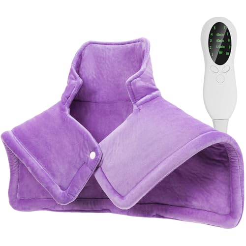SEISSO Heating Pad for Neck Shoulders Back, Weighted Heated Wrap, Purple | Electric Heating Pads With 10 Heat Settings, 3 Timer Options, Auto-Off, Soft Wrap Design, Cozy Gift for Women Men Elderly - color: Purple