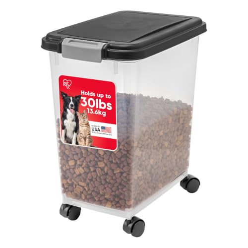 IRIS USA Dog Food Storage Container, Airtight, 30 lb Capacity, Wheels | Airtight seal keeps kibble, bird seed, and pet food fresh while wheels provide easy mobility around the home. - color: Black, size: 30 lbs