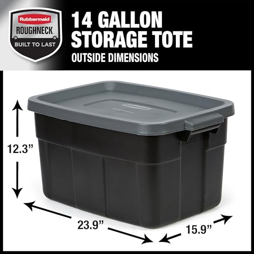 Rubbermaid Heavy Duty Black Storage Bins Plastic Totes with Lids for Storage, Stackable, Large Capacity, Durable, Multipurpose, 14 GAL, 6 Pack (14 GAL - 6 Pack Solid Black and Grey) - size: 14 Gal - 6 Pack