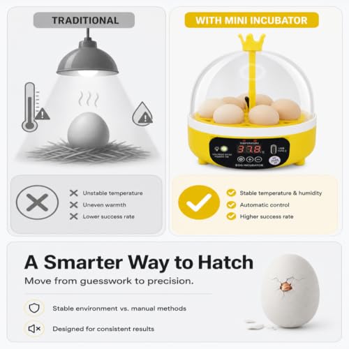 Luqeeg Mini Egg Incubator, Temperature Control Digital Incubators, 4 Eggs Candler Poultry Hatching Machine Eggs Poultry Hatching Machine for Chickens Ducks Pigeons (Manual Turning)