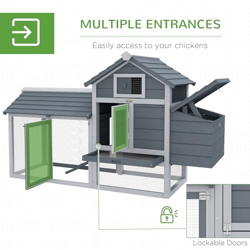 PawHut Grey Small Solid Wood In Ground Poultry Cage with 2 Doors, Nesting Box and Removable Tray D51-108GY | Hen House Poultry Cage, 2 Doors, Nesting Box, Removable Tray - color: Gray