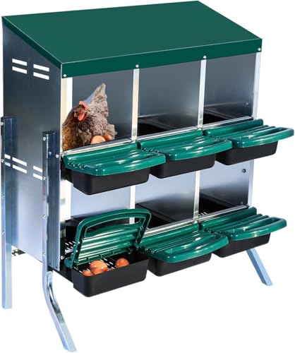 Chicken Nesting Boxes, 6 Holes Metal Chicken Egg Laying Box with Swing Perch and Rollout Egg Collection,for Various Chicken Breeds with Stand - Green 0.6mm - color: Green 0.6mm-6 Holes, size: With Stand