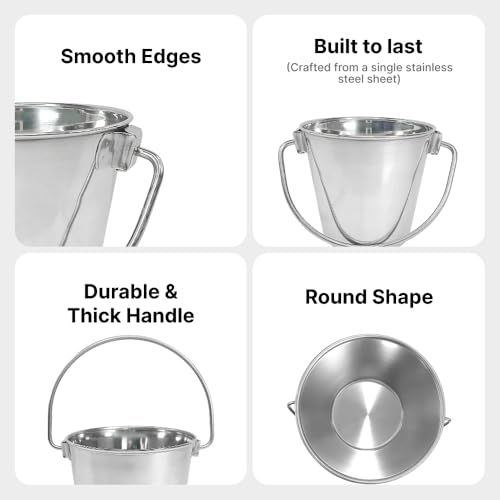 1 Quart Stainless Steel Bucket - Durable Metal Bucket 0.25 Gallon | Rust-resistant Bucket For Food Prep Cleaning Feeding & Watering Pets & Livestock - For Crates Kennel Cages & Fences - size: 1 Quart