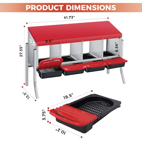 Garvee 4-Hole Roll Away Egg Collection Chicken Nesting Box | Galvanized Steel Nest Box for Laying Eggs - color: Red, size: 4 holes with legs