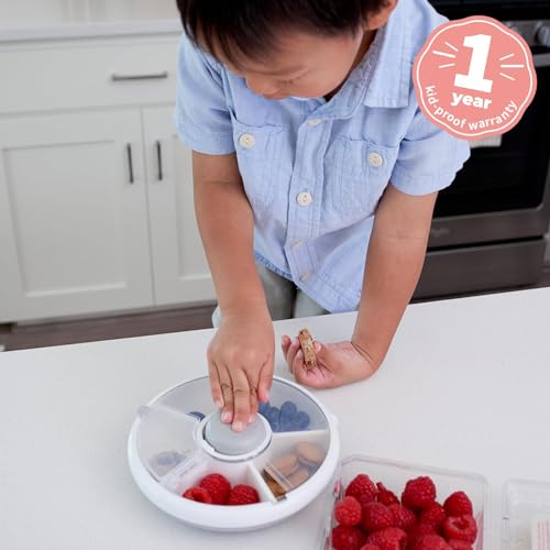 GoBe Kids Small Snack Spinner Flip Bundle with Hand Strap and Sticker Sheet - Reusable Snack Container with 5 Compartment Dispenser and Lid | BPA/PVC Free | Dishwasher Safe | No Spill- Macaron Blue - color: Macaron Blue, size: Small - Flip
