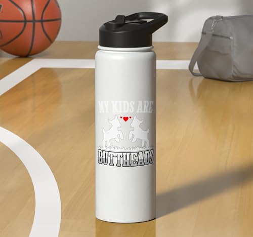 My Kids Are Buttheads Funny Goat Lover Goat Mom Farmer Stainless Steel Insulated Water Bottle - color: White