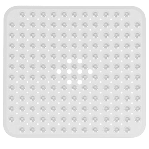 AmazerBath Shower Mat Non Slip 21 x 21 Inches, Square Shower Mat with Suction Cups and Drain Holes, Shower Stall Mat Machine Washable (Clear) - color: Clear, size: 21.3" x 21.3" (Rectangular)