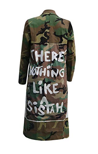 Vakkest Camo Blazer Jacket for Women Lapel Long Sleeve Open Front Cardigan Coat Classic Pockets Overcoat Outwear - color: Green, size: X-Large