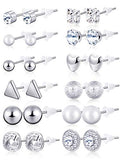 BBTO 24 Pairs Stud Earrings, Crystal Pearl Ear Stud for Women | Earrings, Alloy and Gold, Sliver Gold Black, for Men Women Loved Ones and Friends - color: Sliver