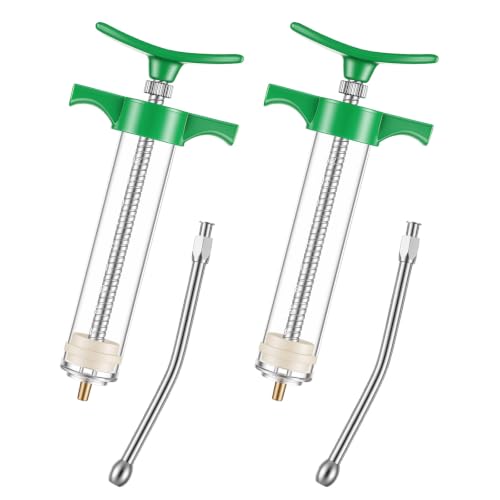 Threlaco 20ml 2 Pcs Drench Gun for Goats, Sheep & Cattle, Green | Reusable Small Goat Drench Syringe, Adjustable Veterinary Medicine Feeding Syringe, Continuous Dosing for Livestock, Horse - color: Green, size: 20ml