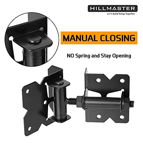 Heavy Duty Gate Hinges 2 Pack Solid Vinyl Fence Gate Closer Hinges with 22 Durable Screws, 90 Degree Tension Boerboel Gate Hinges Hardware Kit for Wooden/PVC Fence, Manual Close & Black Finish - size: Fixed