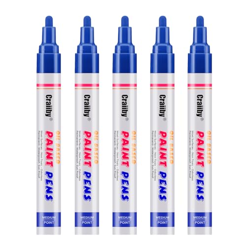 Blue Paint Markers, 5 Pack Oil-Based Waterproof Quick Dry Permanent Paint Pen Set for Rocks Painting, Wood, Fabric, Plastic, Canvas, Glass, Mugs, Metal, Tire, Stone, DIY Craft - color: Blue