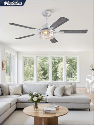 Fanbulous 52 Inch Farmhouse Ceiling Fan with Light and Remote App, Silver | Quiet DC Motor, 6-Speed Reversible, White & Wood Finish Blades, Downrod Mount for Bedroom & Living Room - color: Brushed Nickel