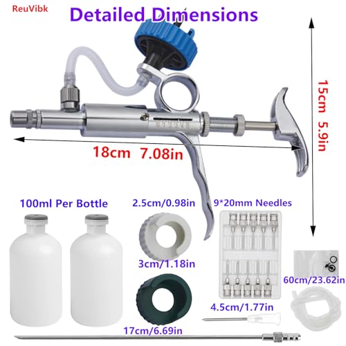 5ml Continuous Self-Refilling Livestock Syringe, 10 Needles Included | Adjustable dosage from 0.5ml to 5ml Stainless Steel Veterinary Injection Gun for Chicken, Duck, Pig, Sheep, Cow Poultry
