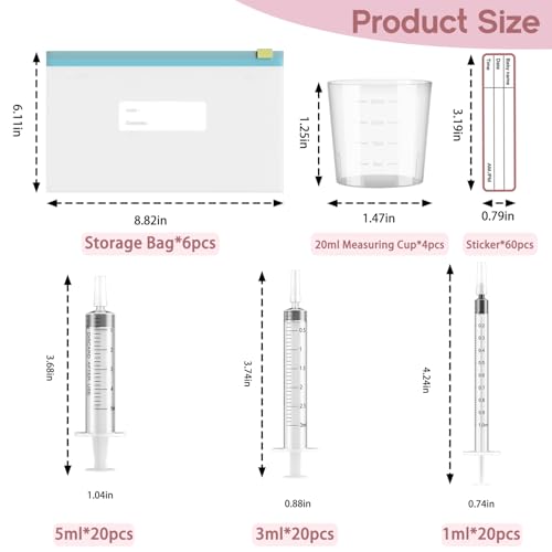 60 Sets 1/3/5Ml Colostrum Collector Kit Include 1/3/5ml*20 No Needle Sterile Syringes with Cap, 4 Measuring Cup, 6 Zip-lock Storage Bags, 60 Labels for Breast Milk Collector - size: 60pcs-1ml/3ml/5ml