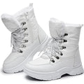 Rominz Womens Winter Snow Boots Outdoor Mid Calf Ankle Booties | Water Resistant, with Zipper, Warm Fur Lined, Anti Slip Sole - color: White, size: 10