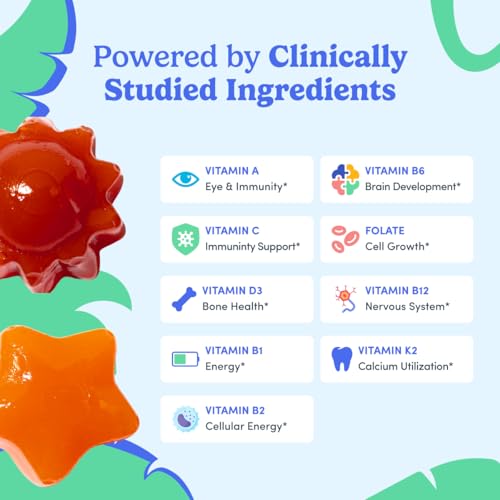 FIRST DAY Kids Multivitamin Gummies Age 4+, Strawberry & Orange - Kids Vitamins Multivitamin Gummy A C D3 K2 B1 B2 B6 B12 Folate, Immunity & Brain Function, Vegan - 60 Day Supply, Packaging May Vary