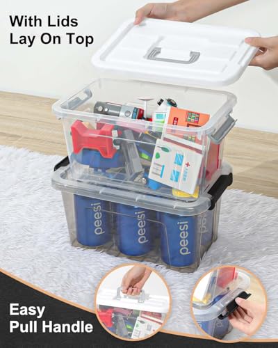 NUMIFUN 7Qt Clear Plastic Storage Bins with Lids,Transparent Design,6 Pack | Stackable organizing totes with buckle latches & handles.Dust-proof clear design for home,office & pantry space saving - color: Clear