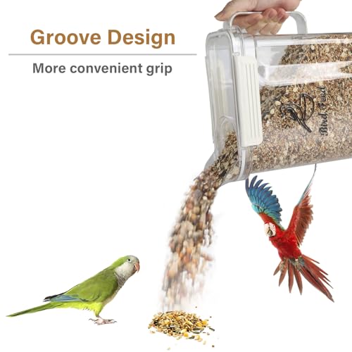 Bird Seed Storage Container,3.5Qt Large Capacity Pet Food Storage Containers with Handle,Airtight Wild Bird Seed Dispenser-for PetBirds Parakeets Finches Food Mealworms Storage/BPA Free-Clear