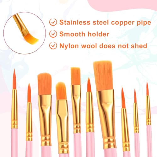 ESRICH 60PCS Pink Paint Brushes, Paint Brush for Acrylic Painting | Artist Paintbrushes for Oil Watercolor, Body Face Rock Canvas, Small Paint Brushes for Kids - color: Pink, size: 60