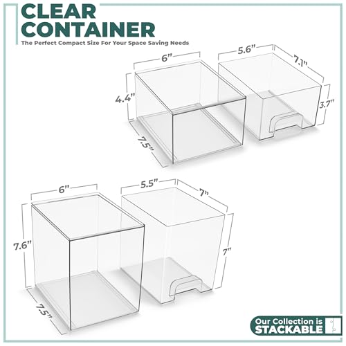 Sorbus Clear Stackable Storage Drawers (2 Pack, 7.6'' and 4.4'' Tall) | Acrylic containers with pull-out bins keep cosmetics, brushes and daily items sorted on bathroom counters or in cabinets. - size: 2 Pack, 7.6’’ and 4.4’’ Tall