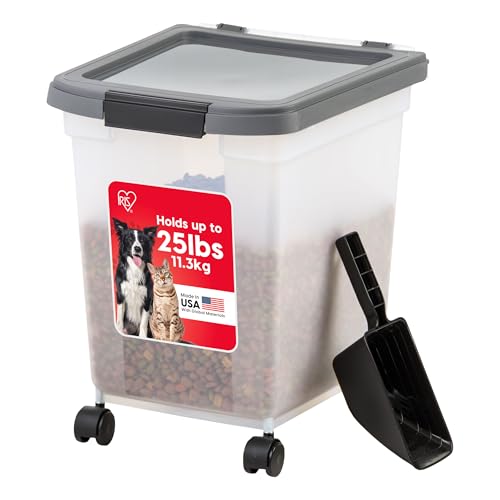 IRIS USA Dog Food Storage Container, Up to 25 lbs, White, Made in USA | Includes 2-Cup Scoop & Wheels, Airtight Seal, BPA-Free, Bird Seed, Cat food, Chicken Feed, Treats, Keeps Kibble Fresh - color: Dark Gray, size: 25 lbs