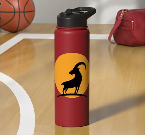 Sunset Wild Goat Capricorn Lover Gift Adult Men Women Kids Stainless Steel Insulated Water Bottle - color: Red