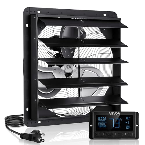 VEVOR 20 inch Exhaust Fan, Wall Mounted Attic Fan with Variable Speed, Temperature & Humidity Controller, 2900 CFM, Automatic Shutter - size: 20 Inch
