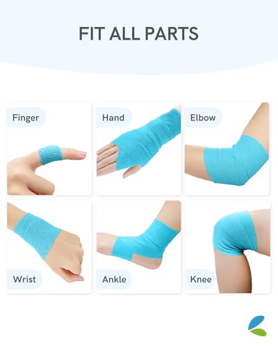 FriCARE Self Adhesive Bandage Wrap, Medical Tape in First Aid Kit | Elastic Cohesive Bandages for Sports/Vet/Wrist Ankle Wounds, 2 Inches X 5 Yards, Latex-free 6 Rolls, Cerulean Blue - color: Cerulean Blue