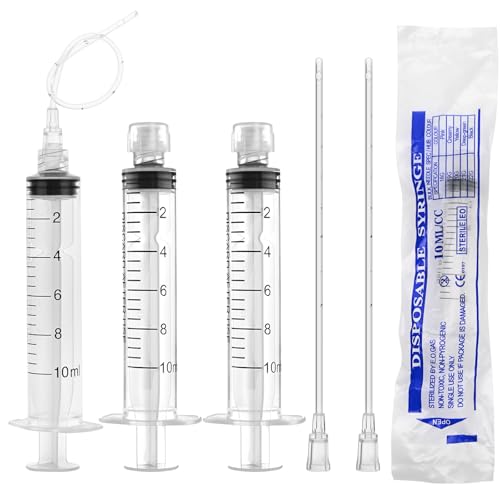 10 Pack 10ml Luer Lock Syringe - Syringes for Liquid with Soft Tube - Individually Pcakaged，Scientific Labs and Measuring, Refilling Inks - style: 10ml - 2.0mm Tube
