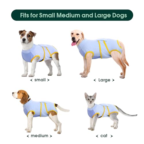 Kuoser Recovery Suit for Dogs Cats, Soft Dog Surgery Suit Female Male Spay | Professional Dog Onesie for Surgery, Substitute E-Collar & Cone, Prevent Licking Dog surgical suit Pet Neuter Suit - color: Blue, size: X-small (Back:8.3-11.4'', Weight:4-7 Lb)