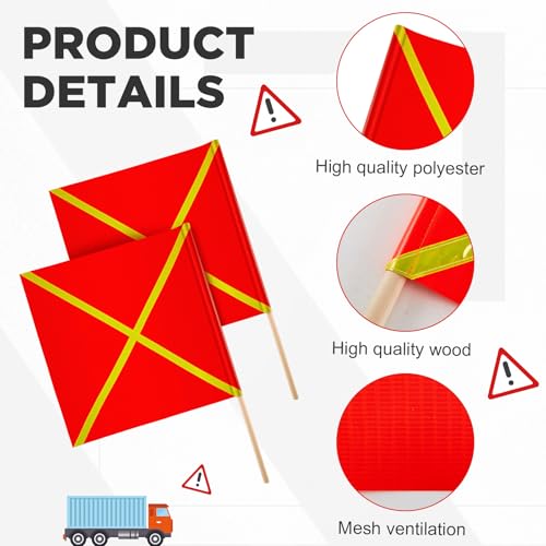 Kinlop 10 Pcs 24" x 24" Safety Flag Traffic Warning Flag with 35'' Wooden Dowel for Trucks Trailer and Pedestrian Crossings Construction Sites - style: Trendy