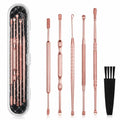 Hion 6 Pcs Ear Wax Removal Kit,Professional Double-Headed Ear Pick Earwax Removal Tools,316L Stainless Steel Ear Cleaner Curette with Cleaning Brush and Storage Box,Suit for Kid Adult(Rose Gold) - color: Rose Gold