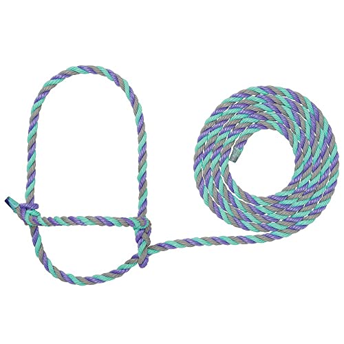 Weaver Livestock Braided Poly Rope Cattle Halter, Adjustable, Modern Style Cow Calf Halter, Livestock Handling Equipment for Showing, Blue/Black/Gray