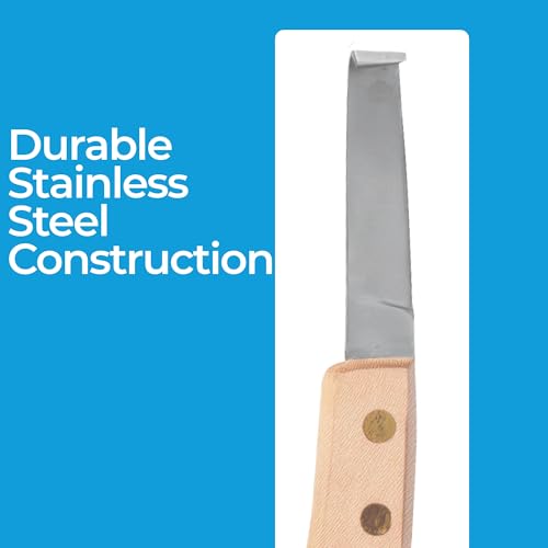 Hoof Knife Single Sided Edge Wide Blade – Stainless Steel Curved Blade Farrier Tool with Fine Wooden Grip, Multipurpose Hoof Trimming Knife for Livestock, 3-Inch Blade, 8.5-Inch Overall - style: Narrow-Blade - RH