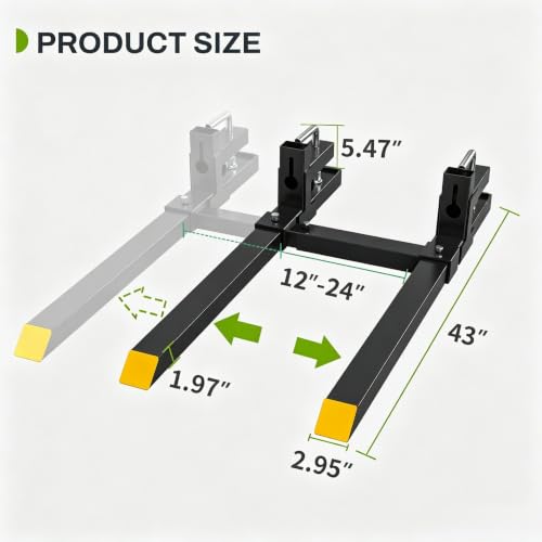 AUTOSAVER88 43" 2000lbs Clamp on Pallet Forks for Skid Steer Tractor Bucket | Adjustable Stabilizer Bar From 18" to 34", Heavy Duty Steel, Quick Attach Design, 45% Thicker Upgraded Wall - size: 43 Inch 2000LBS w/bar