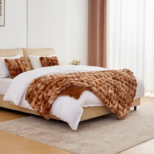BENVWE Faux Fur Throw Blanket for Couch - Fluffy Soft Thick Bubble Blanket for Living Room Home Decor - Fathers Day Birthday Gifts for Women Men, Tie-dye Caramel, 50" x 60" - color: Tie-dye Caramel, size: Throw(50" x 60")