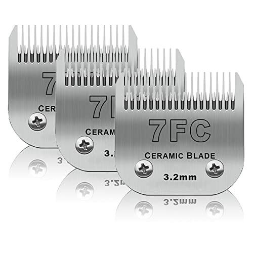 7FC Dog Grooming Ceramic Blades,Compatible with Andis,Oster A5,Wahl KM10 | Size 7FC Detachable Ceramic Blade 1/8-Inch 3.2MM Cut Length,3 Pack - size: 3pc 7FC:1/8''(3.2mm)