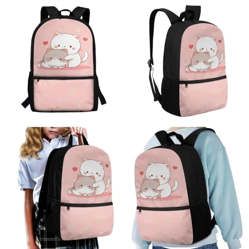 Upetstory Kawaii Cat Backpack for Girls 4-6 6-8 8-10 12-16 Kids School Bag with Lunch Box Pencil Case Middle School Bookbag Elementary Kindergarten Preschool Book Cover Water Bottle Sleeve - color: Cat