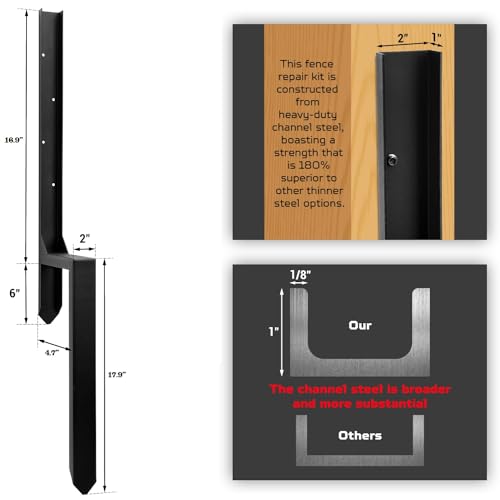 Heavy Duty Fence Post Repair Kit, Anchor Spike, Double-Leg, Set 1 | Heavy Duty Steel, Fence Post Anchor Ground Spike, For Repair Tilted, Broken Wood Fence Post - color: Set 1