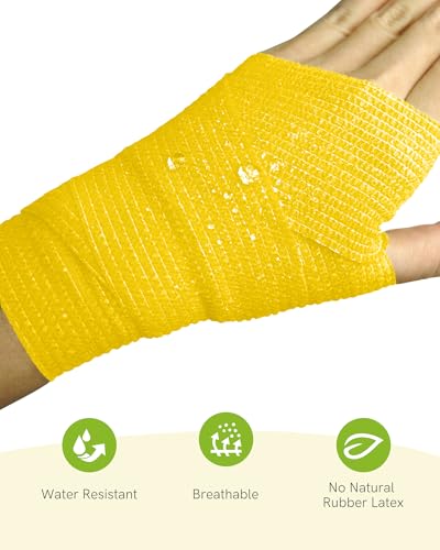 FriCARE Self Adhesive Bandage Wrap, Medical Tape in First Aid Kit | Elastic Cohesive Bandages for Sports/Vet/Wrist Ankle Wounds, 2 Inches X 5 Yards, Latex-free 6 Rolls, Yuzu Splash - color: Yuzu Splash