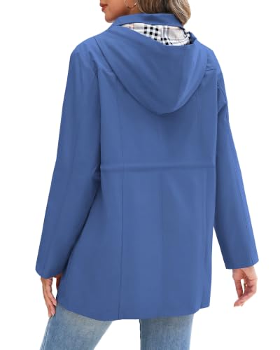 RUMIA Raincoat Women Waterproof Long Hooded Trench Coats Lined Windbreaker Jackets for Women 2026 S-2XL - color: Mistyblue, size: Small